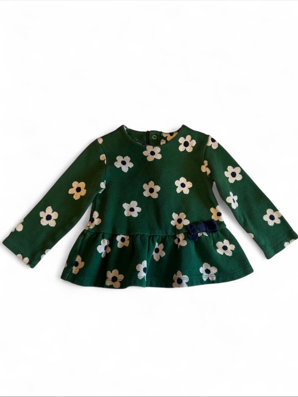 Mayoral Green Floral Peplum Long Sleeve Top with Navy Bow